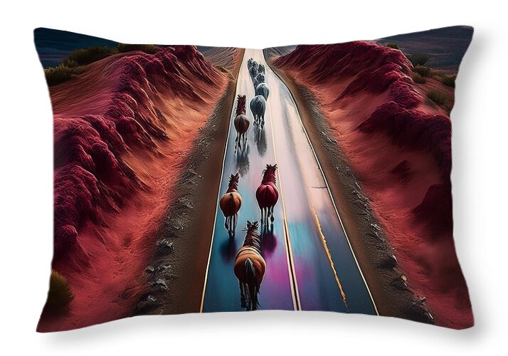 Horses In The Rain - Throw Pillow