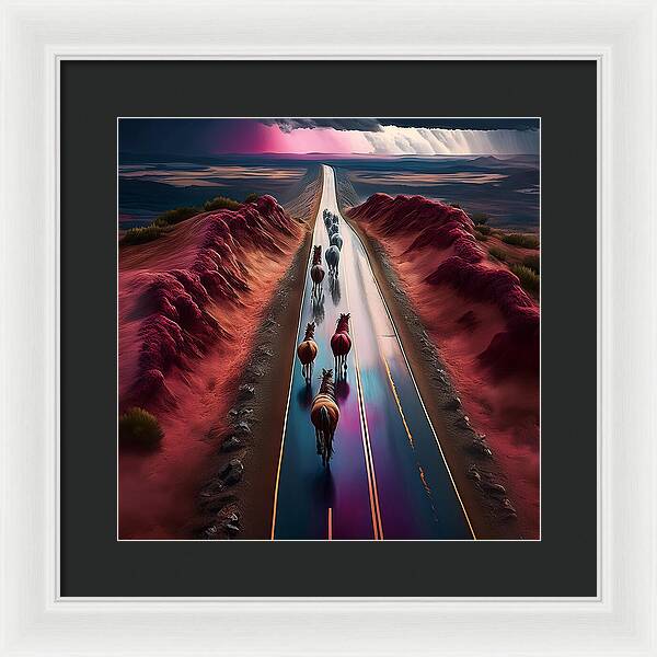 Horses In The Rain - Framed Print