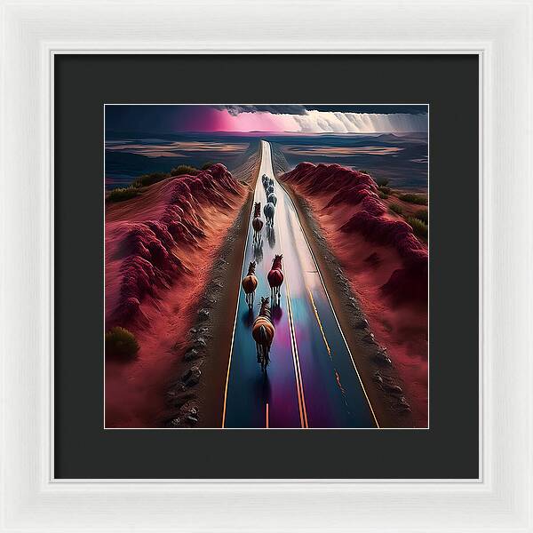 Horses In The Rain - Framed Print