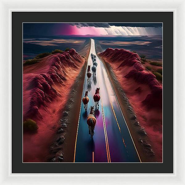 Horses In The Rain - Framed Print