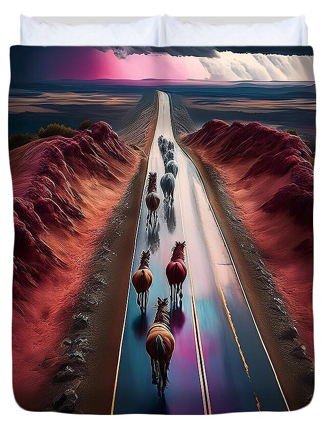 Horses In The Rain - Duvet Cover