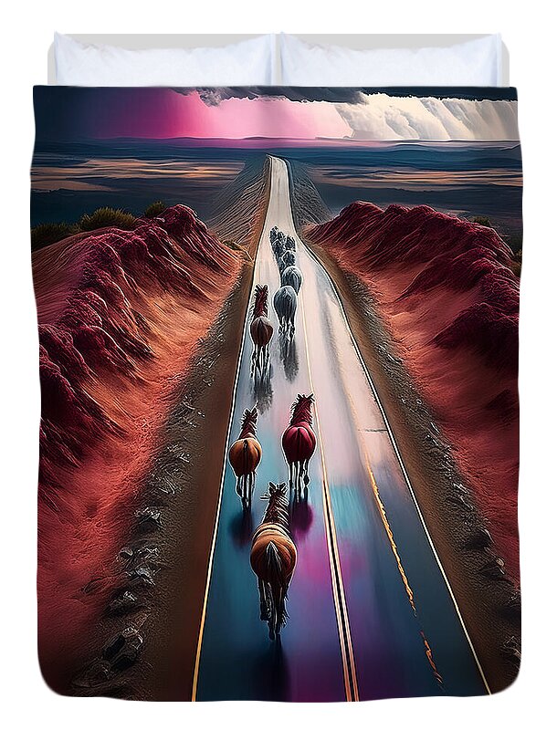 Horses In The Rain - Duvet Cover