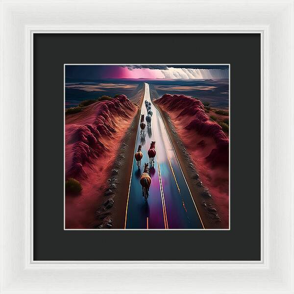 Horses In The Rain - Framed Print
