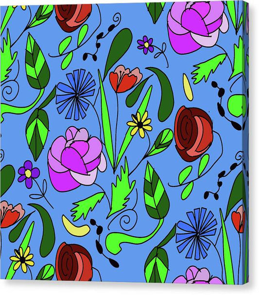Mixed Floral on Blue - Canvas Print