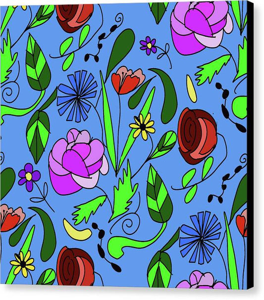 Mixed Floral on Blue - Canvas Print