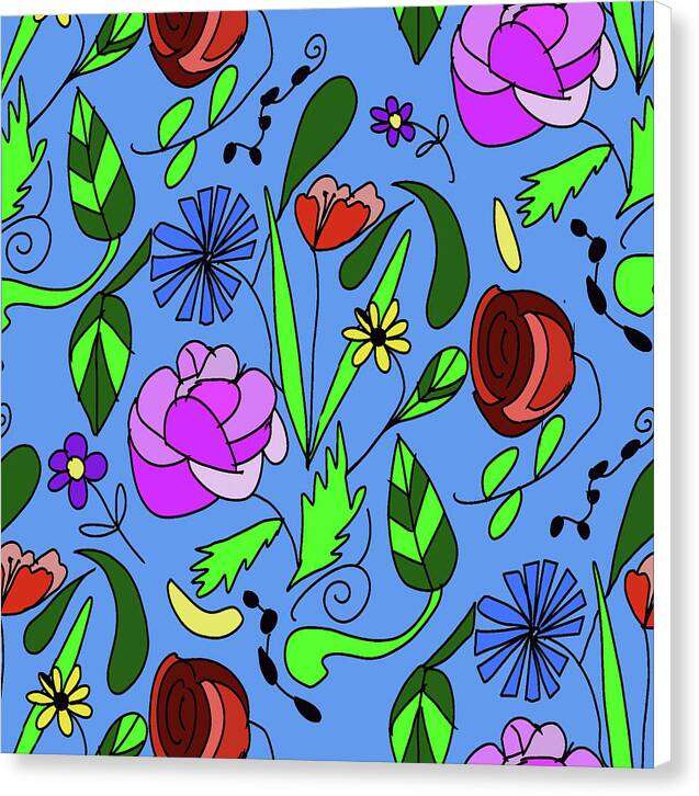 Mixed Floral on Blue - Canvas Print