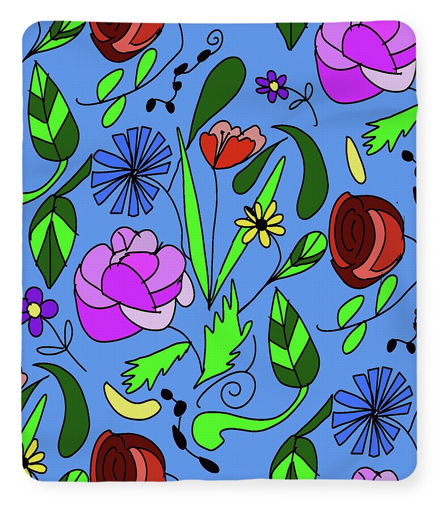 Mixed Floral on Blue - Blanket