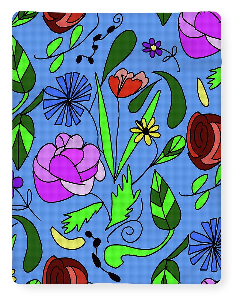Mixed Floral on Blue - Blanket