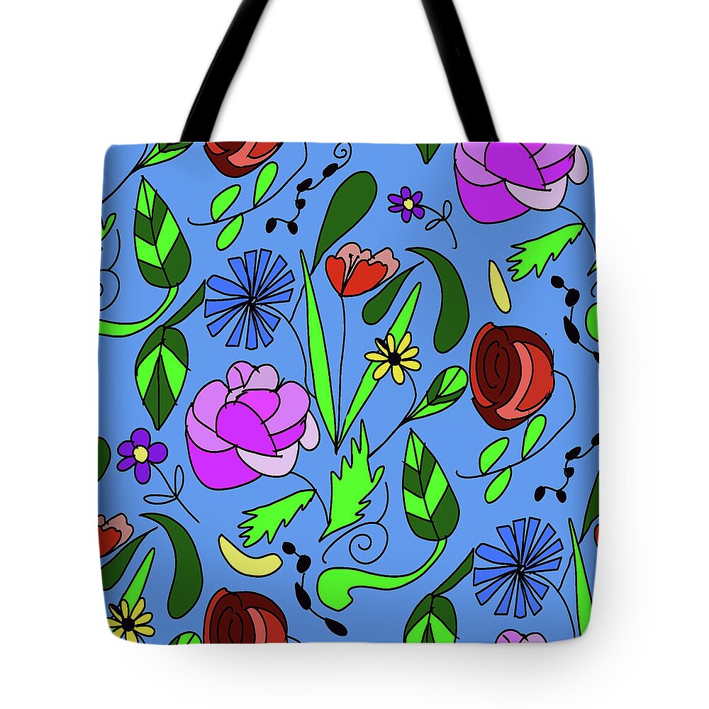 Mixed Floral on Blue - Tote Bag