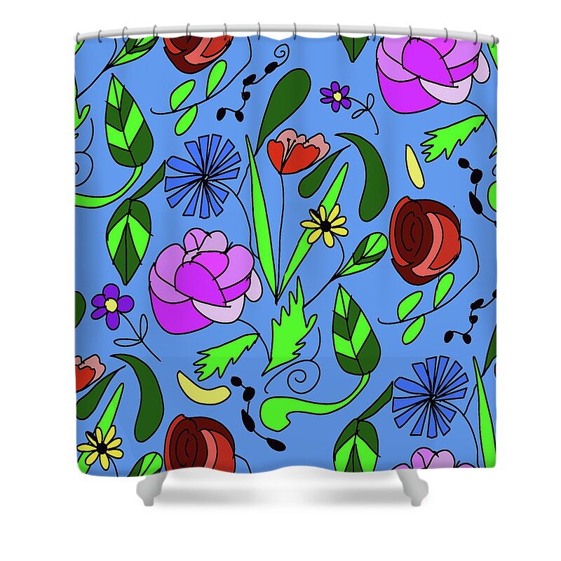 Mixed Floral on Blue - Shower Curtain