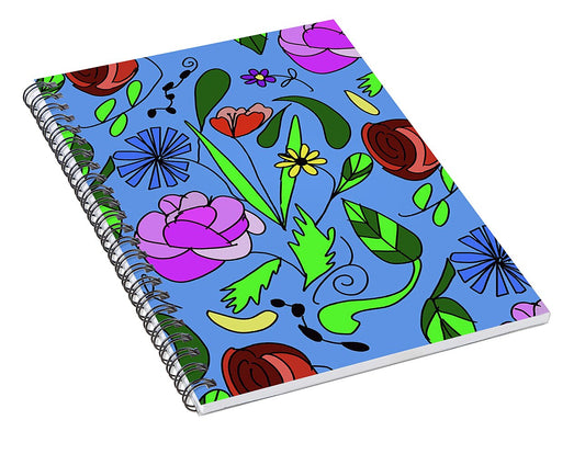 Mixed Floral on Blue - Spiral Notebook
