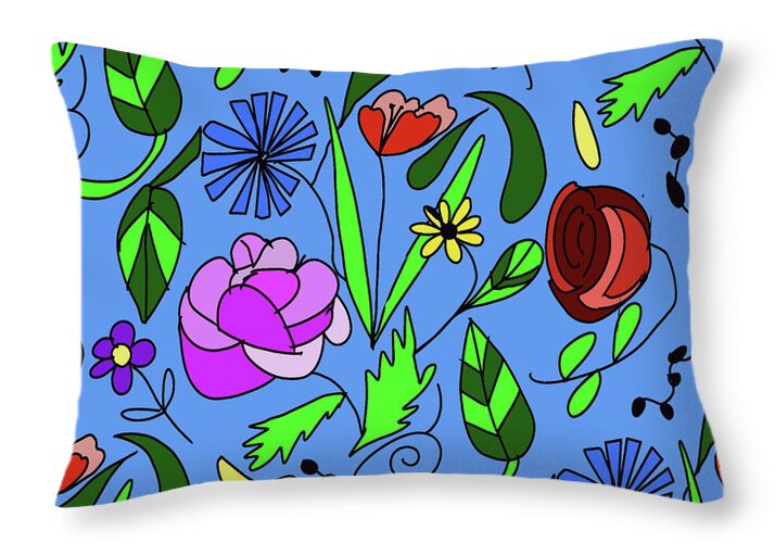 Mixed Floral on Blue - Throw Pillow