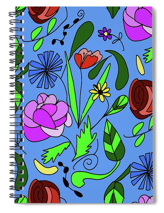 Mixed Floral on Blue - Spiral Notebook