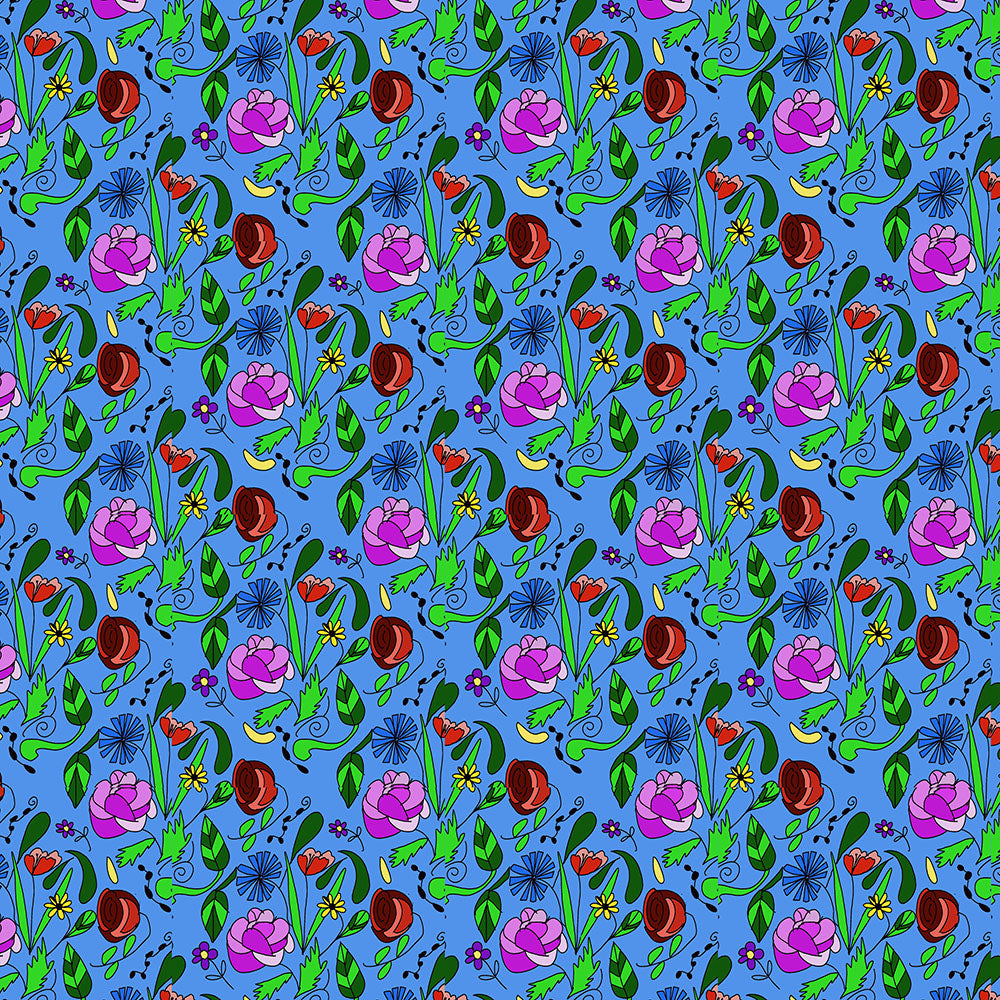 Mixed Florsal on Blue Pattern Digital Image Download