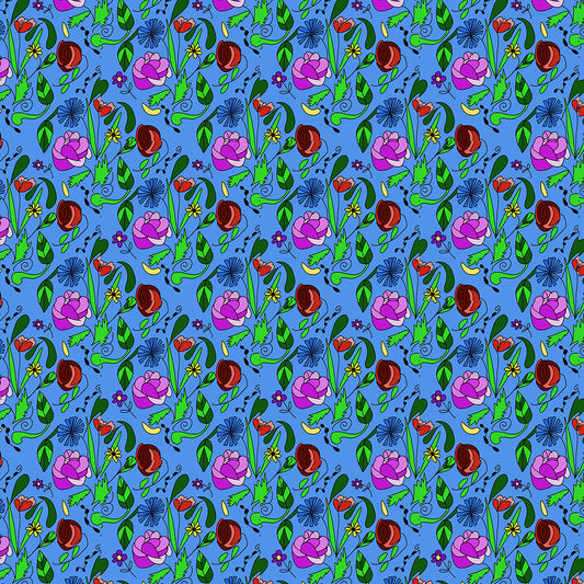 Mixed Florsal on Blue Pattern Digital Image Download