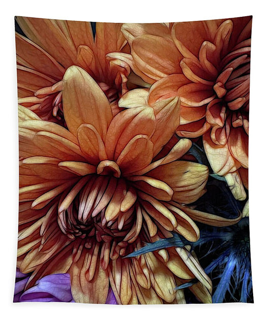 October Flowers 8 Vibrant Orange Flowers Close-Up - Tapestry