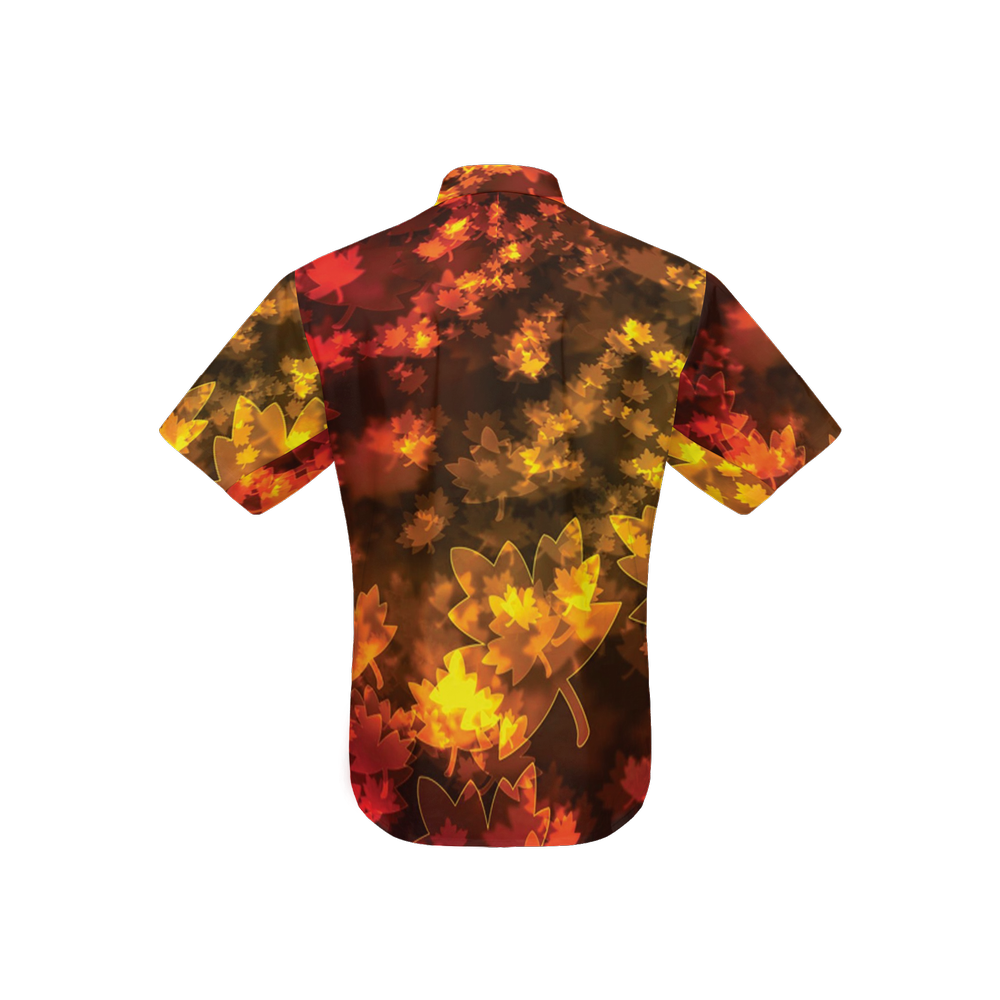 Fall Leaves In Bokeh Women's Short-Sleeve Button-Up Shirt-Cotton Feel