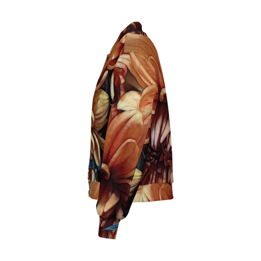 October Flowers 8 Women's Double Layered Bomber Sports Jacket-Techno Scuba Knit