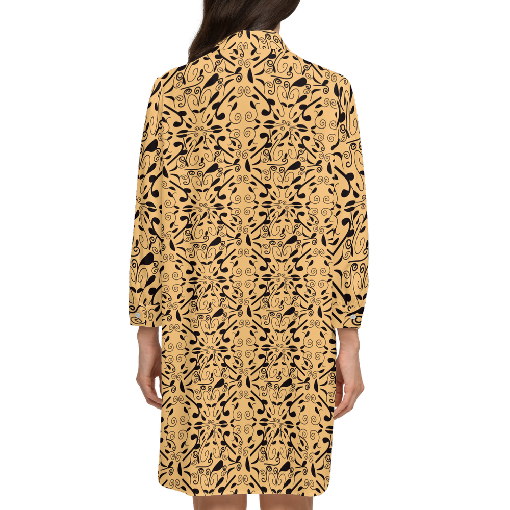Leaf and Vine on Light Orange Women's High-Low Long-Sleeve Hem Shirt Silky-like Elegance