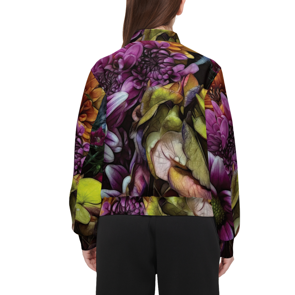 October Flowers 6 Women's Double Layered Bomber Sports Jacket-Techno Scuba Knit