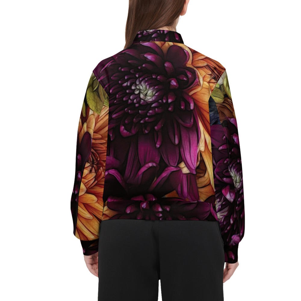 October Flowers 9 Women's Double Layered Bomber Sports Jacket-Techno Scuba Knit