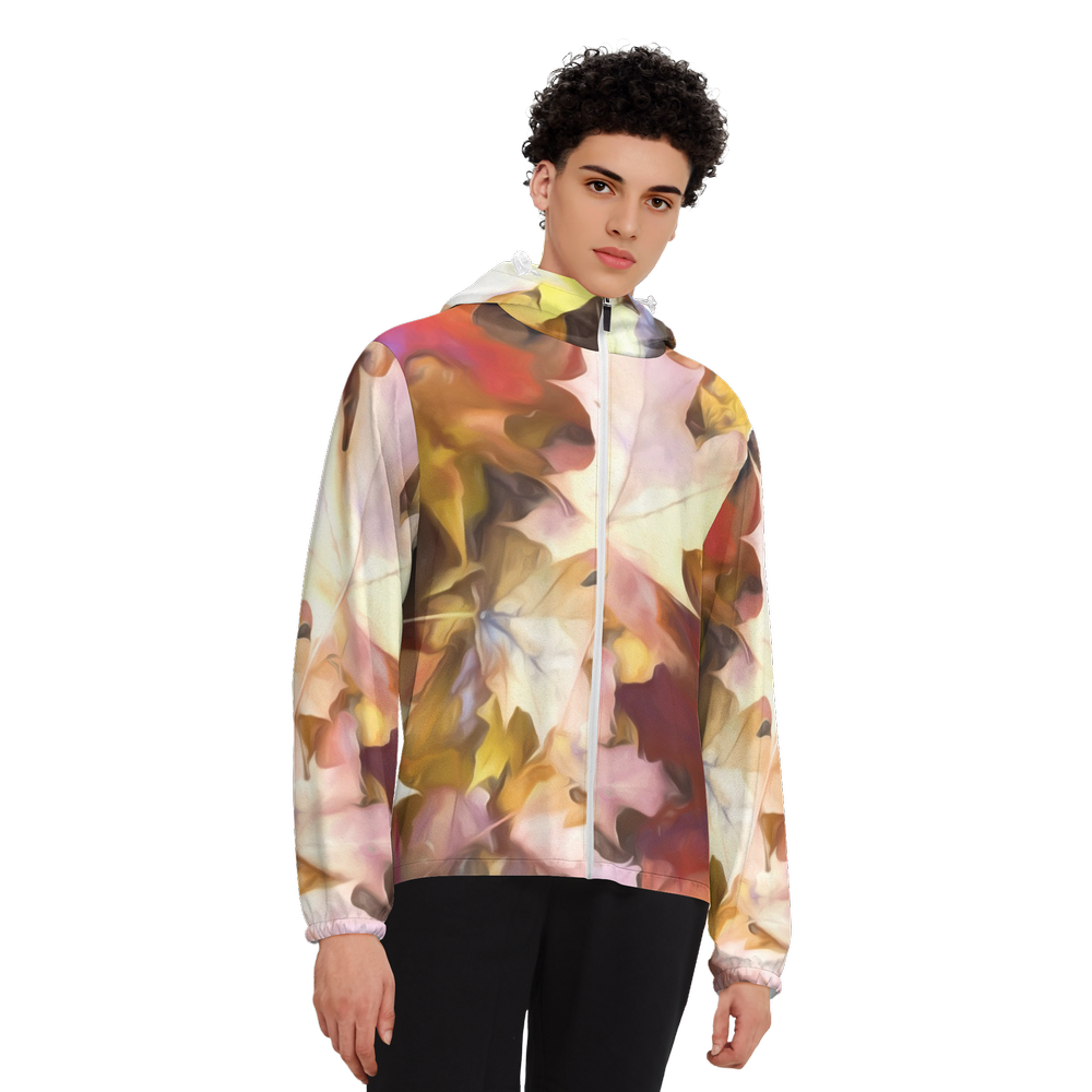 Fall Leaves Bright Unisex Full-Zip Hooded Windbreaker Jacket - Water Resistant
