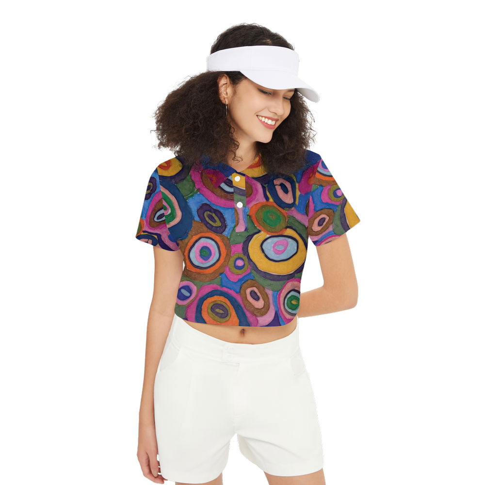 Warm Autumn Bubbles Women's Short-Sleeve Crop Polo Shirt-Heavyweight 225g