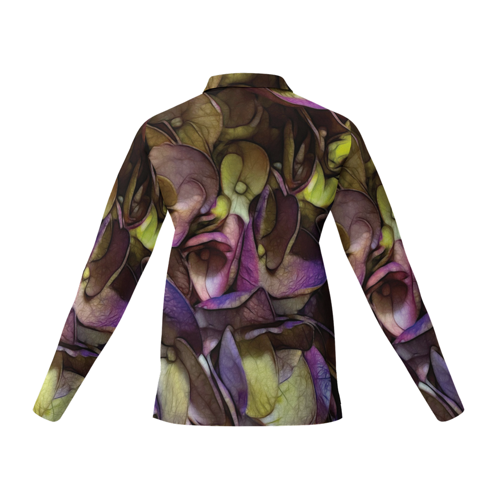 October Flowers 4 Women's Classic Fit Long-Sleeve Polo Shirt-Cotton Feel 200g