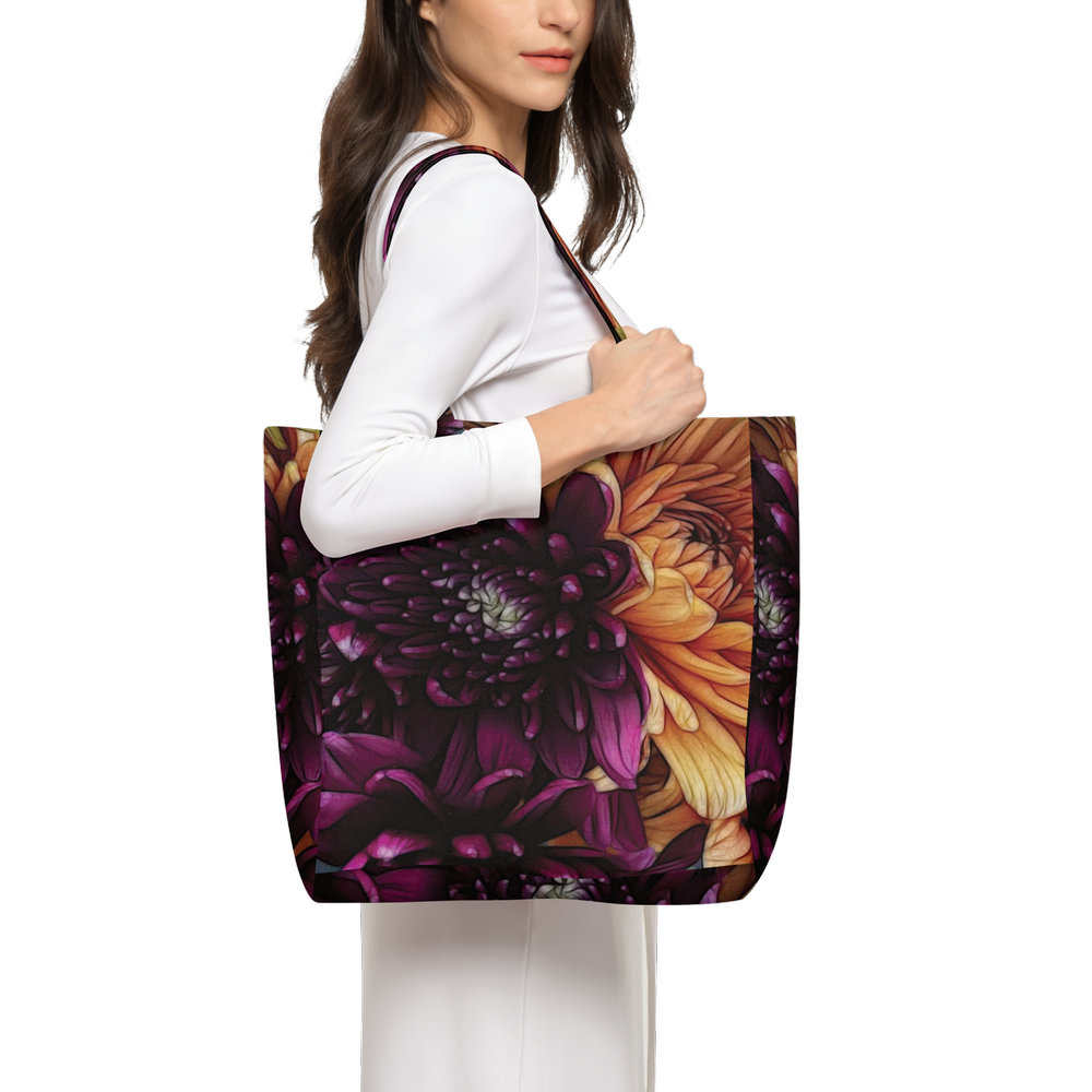 October Flowers 9 Large City Tote Bag Lined with Inside Pocket – Linen Like Fabric