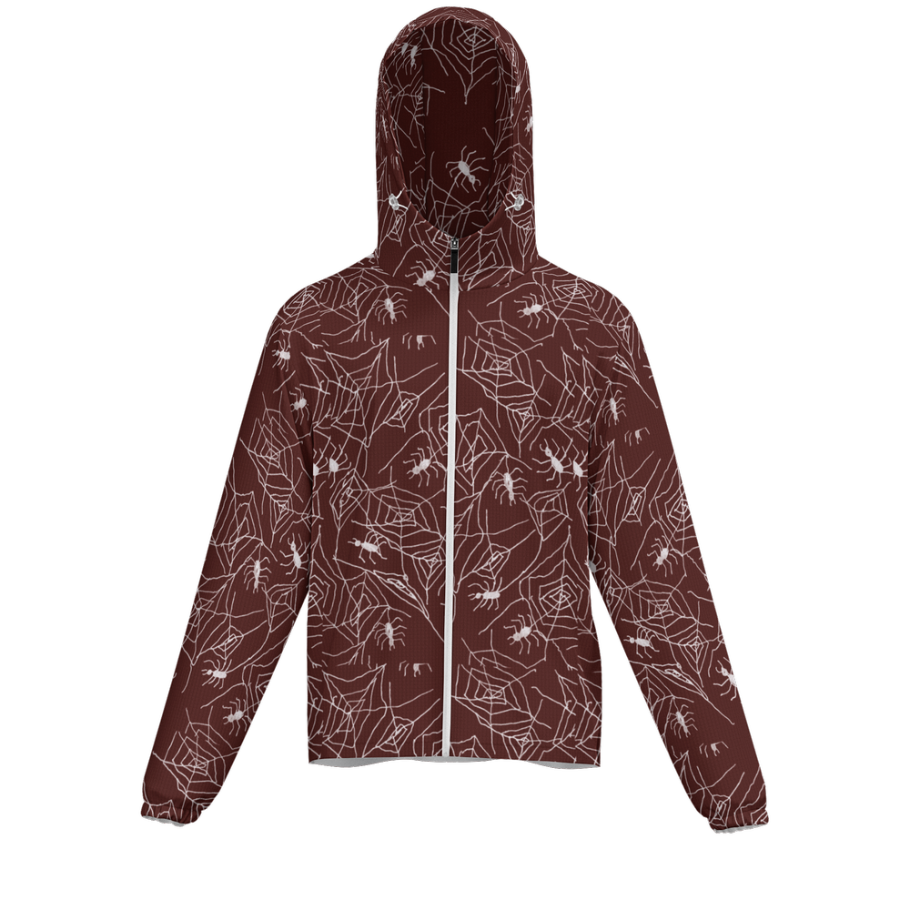 Spiderwebs On Red Unisex Lightweight Hooded Windbreaker- Water Resistant
