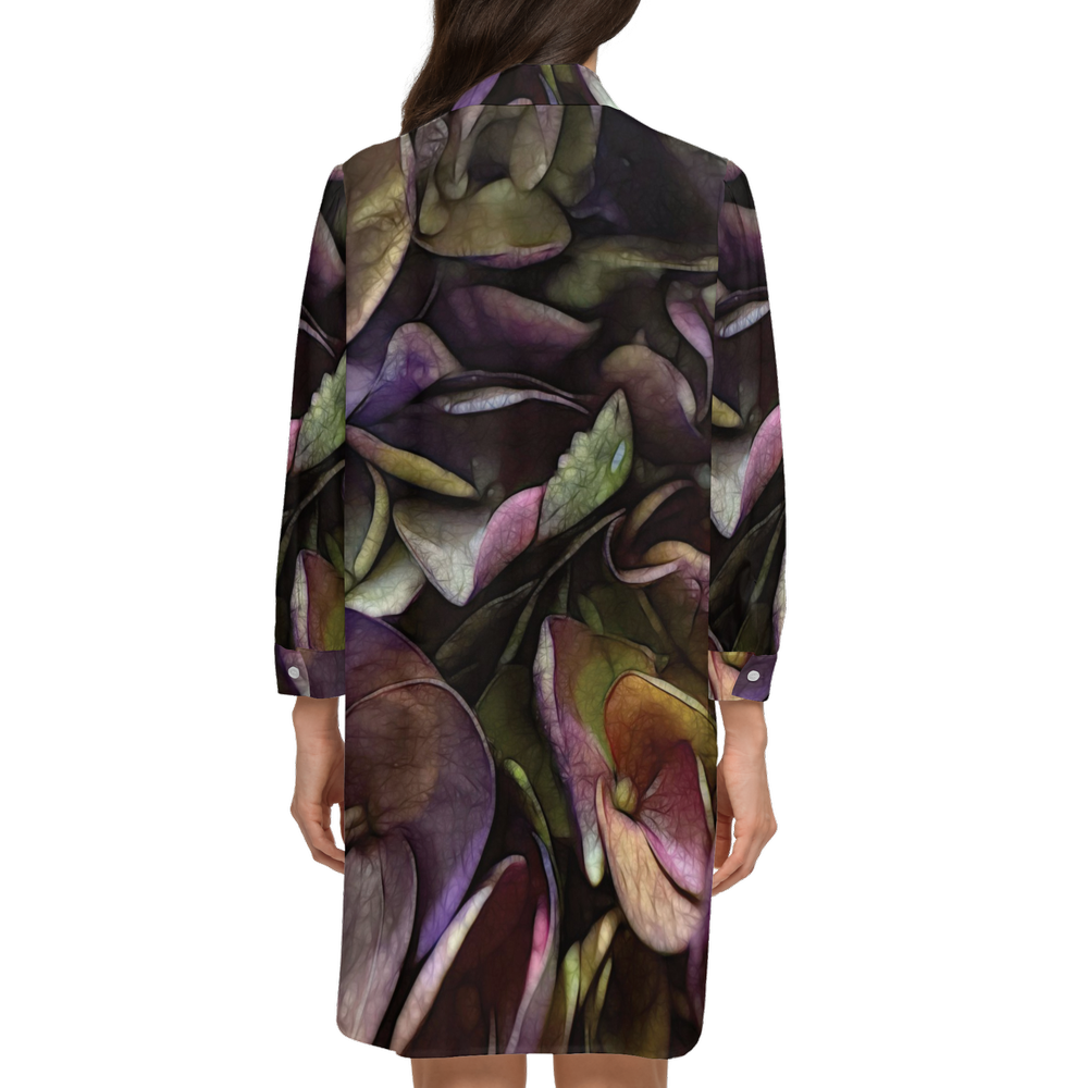 October Flowers 5 Women's High-Low Long-Sleeve Hem Shirt Silky-like Elegance