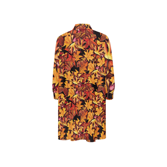 Fall Leaves Pattern Women's High-Low Long-Sleeve Hem Shirt Silky-like Elegance