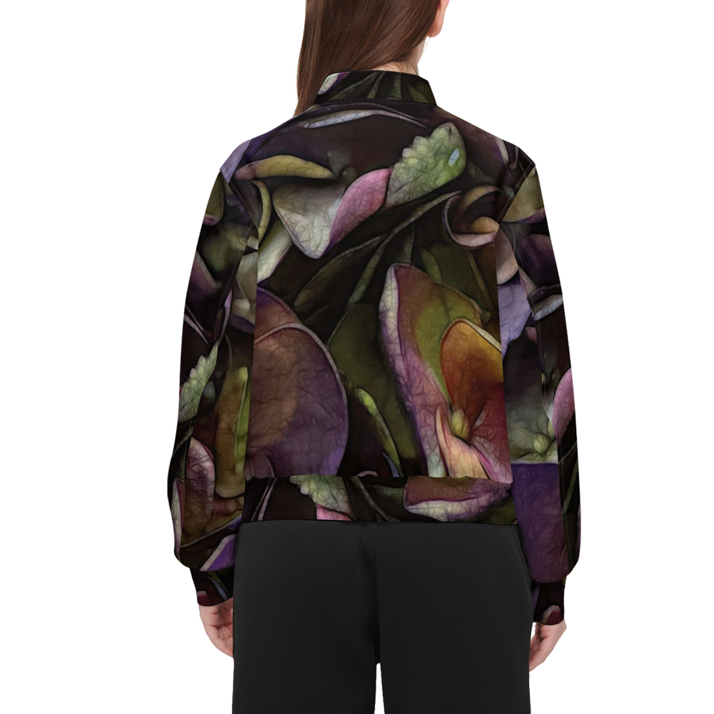 October Flowers 5 Women's Double Layered Bomber Sports Jacket-Techno Scuba Knit