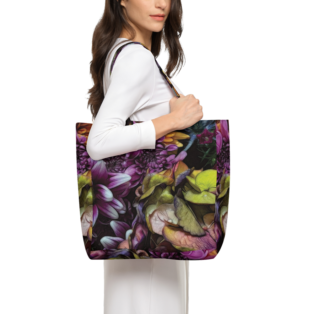 October Flowers 6 Large City Tote Bag Lined with Inside Pocket – Linen Like Fabric