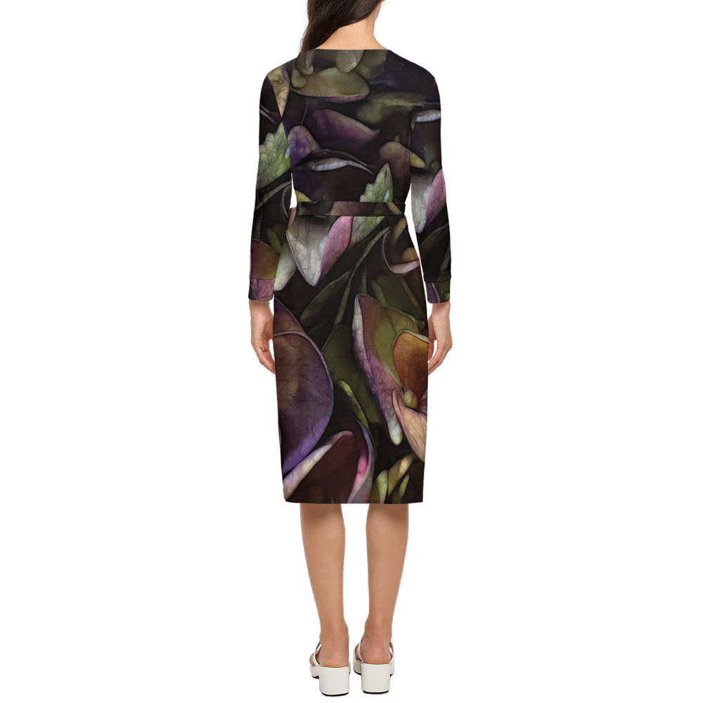 October Flowers 5 Women's ¾ Sleeve Wrap Dress-Heavy Knit
