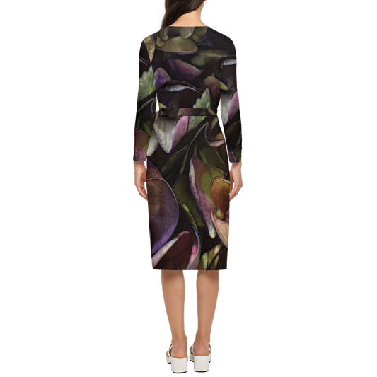 October Flowers 5 Women's ¾ Sleeve Wrap Dress-Heavy Knit