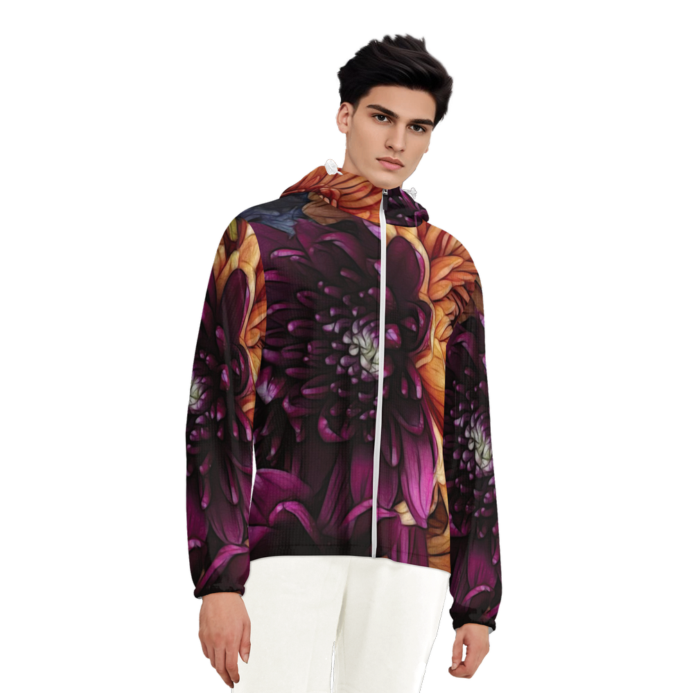 October Flowers 9 Unisex Lightweight Hooded Windbreaker- Water Resistant