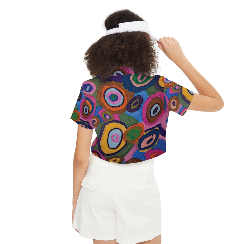 Warm Autumn Bubbles Women's Short-Sleeve Crop Polo Shirt-Heavyweight 225g