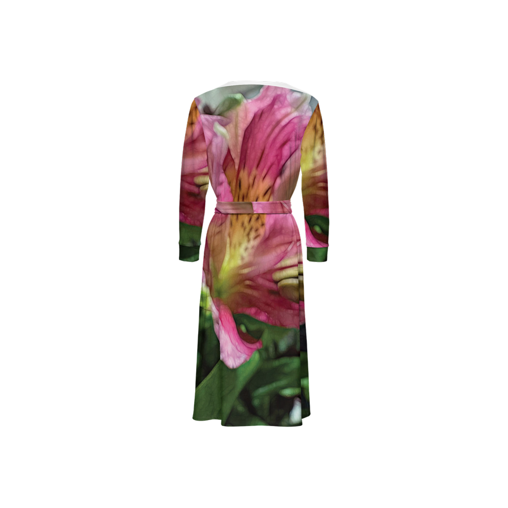 October Flowers 3 Women's ¾ Sleeve Wrap Dress-Heavy Knit