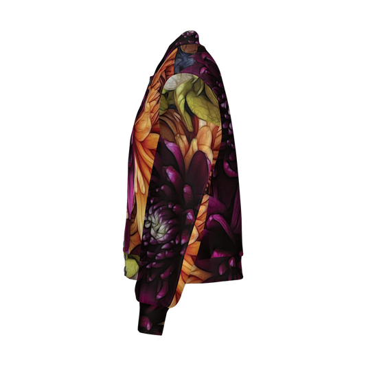 October Flowers 9 Women's Double Layered Bomber Sports Jacket-Techno Scuba Knit