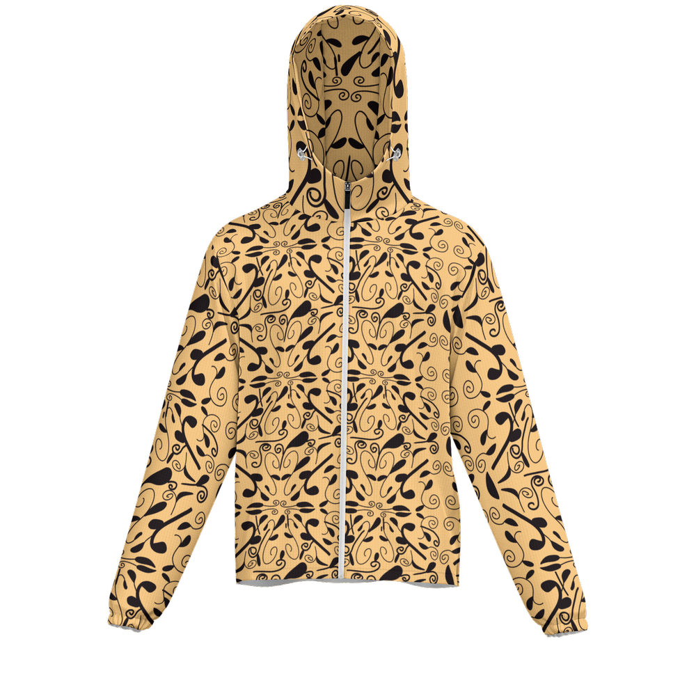 Leaf and Vine on Light Orange Unisex Lightweight Hooded Windbreaker- Water Resistant