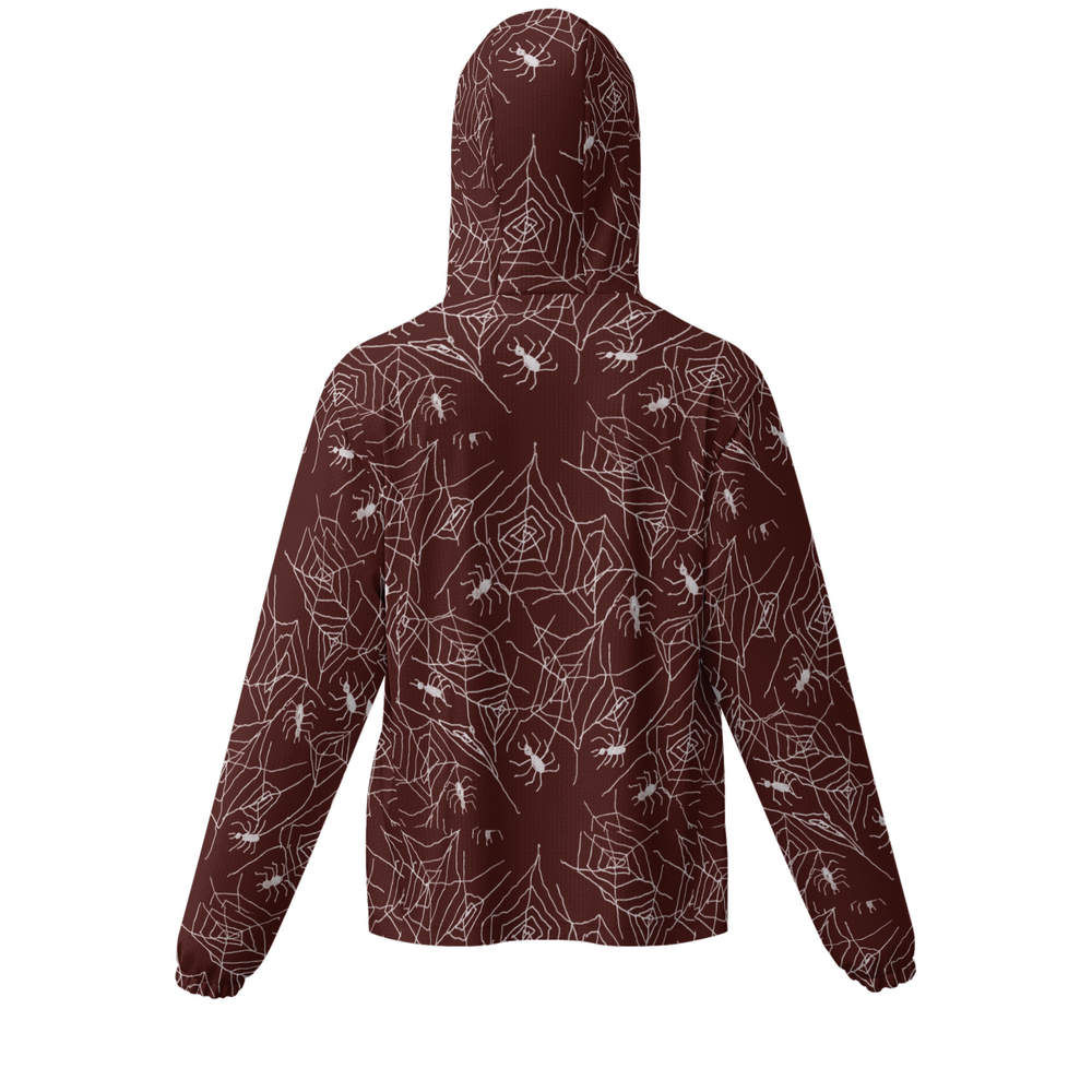 Spiderwebs On Red Unisex Lightweight Hooded Windbreaker- Water Resistant