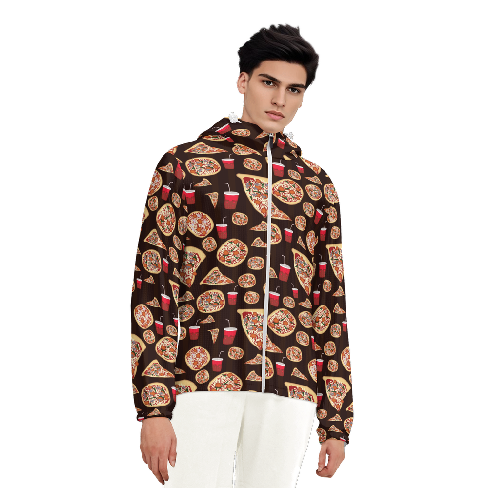Pizza Pattern Unisex Lightweight Hooded Windbreaker- Water Resistant