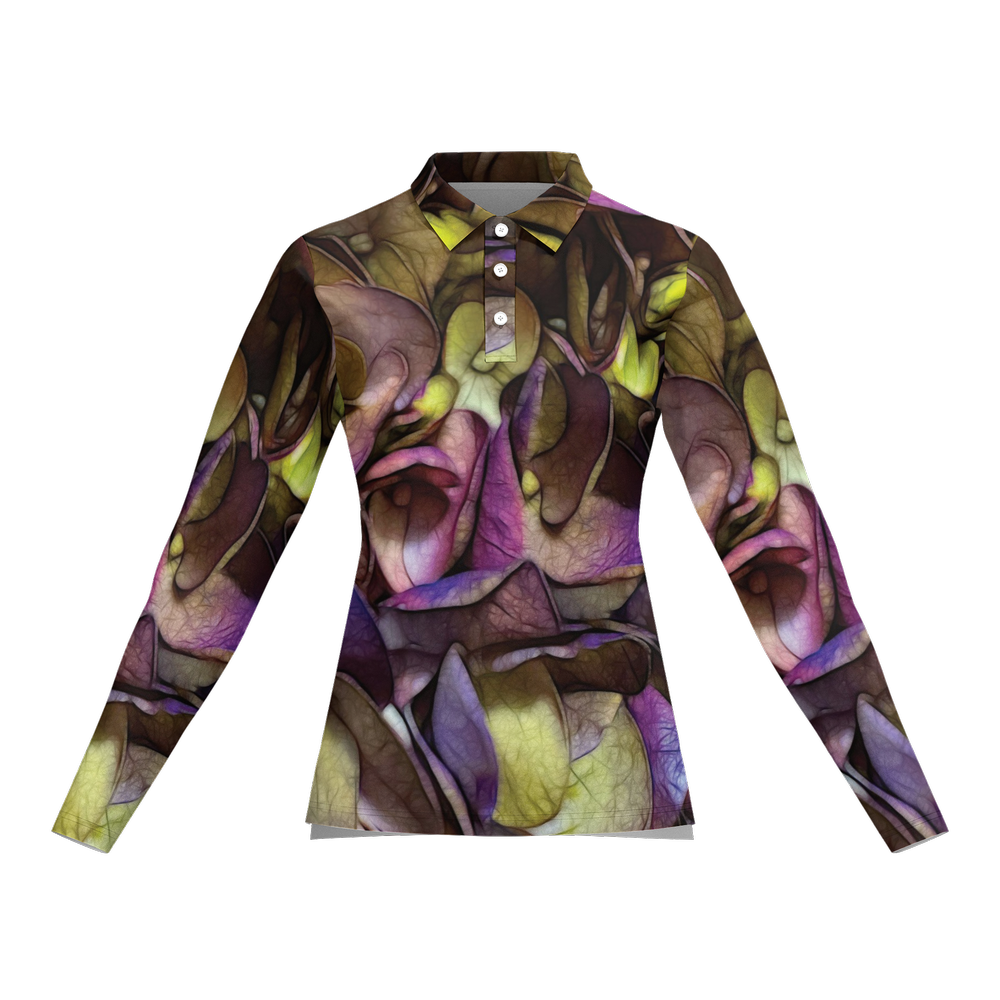 October Flowers 4 Women's Classic Fit Long-Sleeve Polo Shirt-Cotton Feel 200g