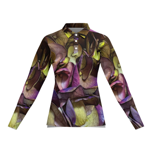 October Flowers 4 Women's Classic Fit Long-Sleeve Polo Shirt-Cotton Feel 200g
