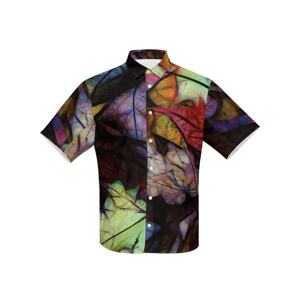 Fall Leaves Abstract Women's Short-Sleeve Button-Up Shirt-Cotton Feel