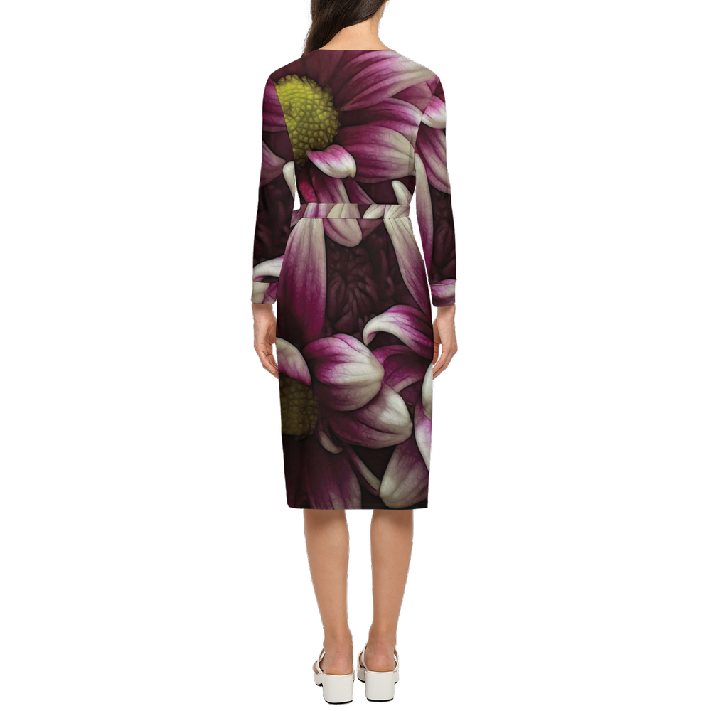 October Flowers 7 Women's ¾ Sleeve Wrap Dress-Heavy Knit