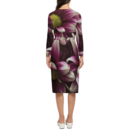 October Flowers 7 Women's ¾ Sleeve Wrap Dress-Heavy Knit