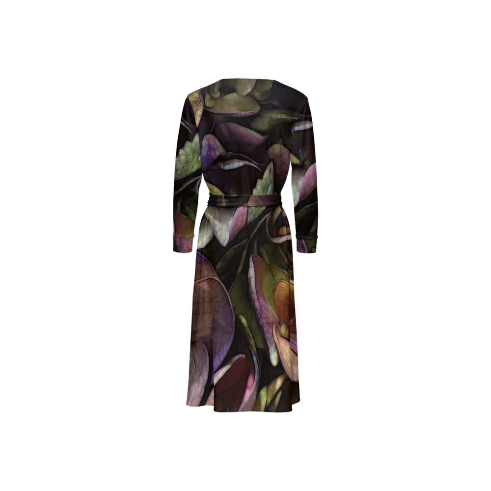 October Flowers 5 Women's ¾ Sleeve Wrap Dress-Heavy Knit
