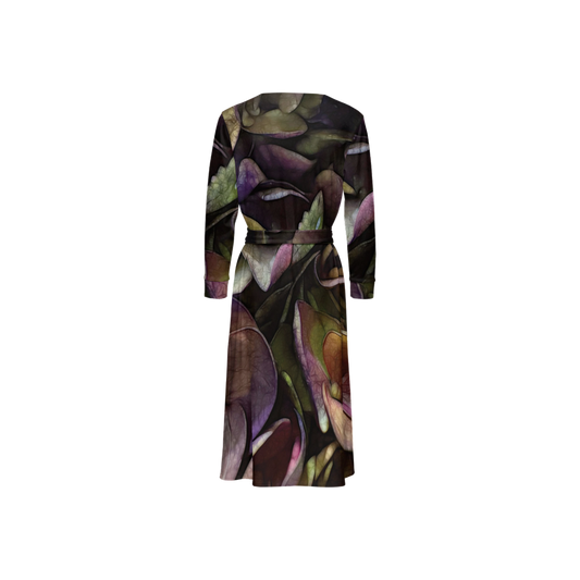 October Flowers 5 Women's ¾ Sleeve Wrap Dress-Heavy Knit